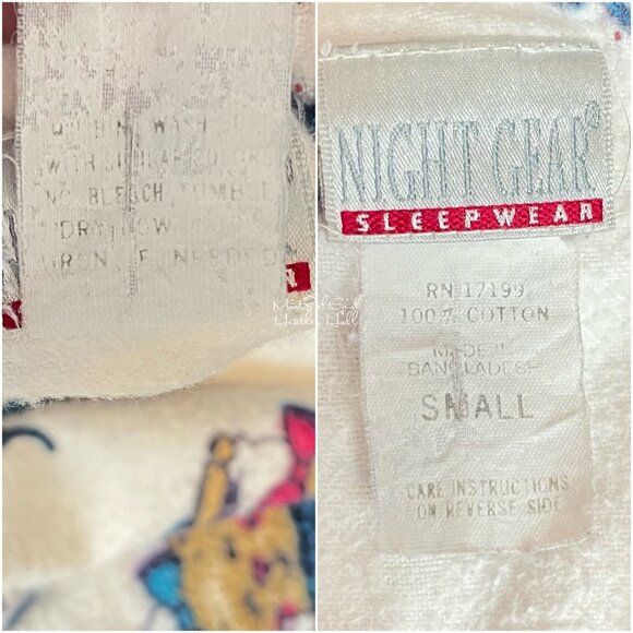 Night Gear Sleepwear Vintage 80's All Over Sleepy Cats Varsity Shirt Nightgown - Picture 8 of 8